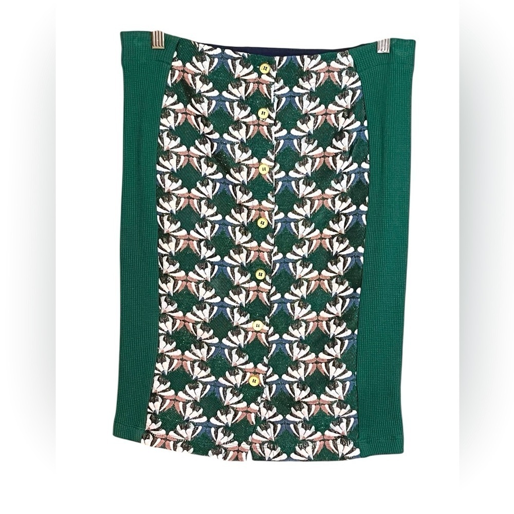 Anthropologie Dolan Devlin Green Brocade Button Down Pencil Skirt Size Small NWT